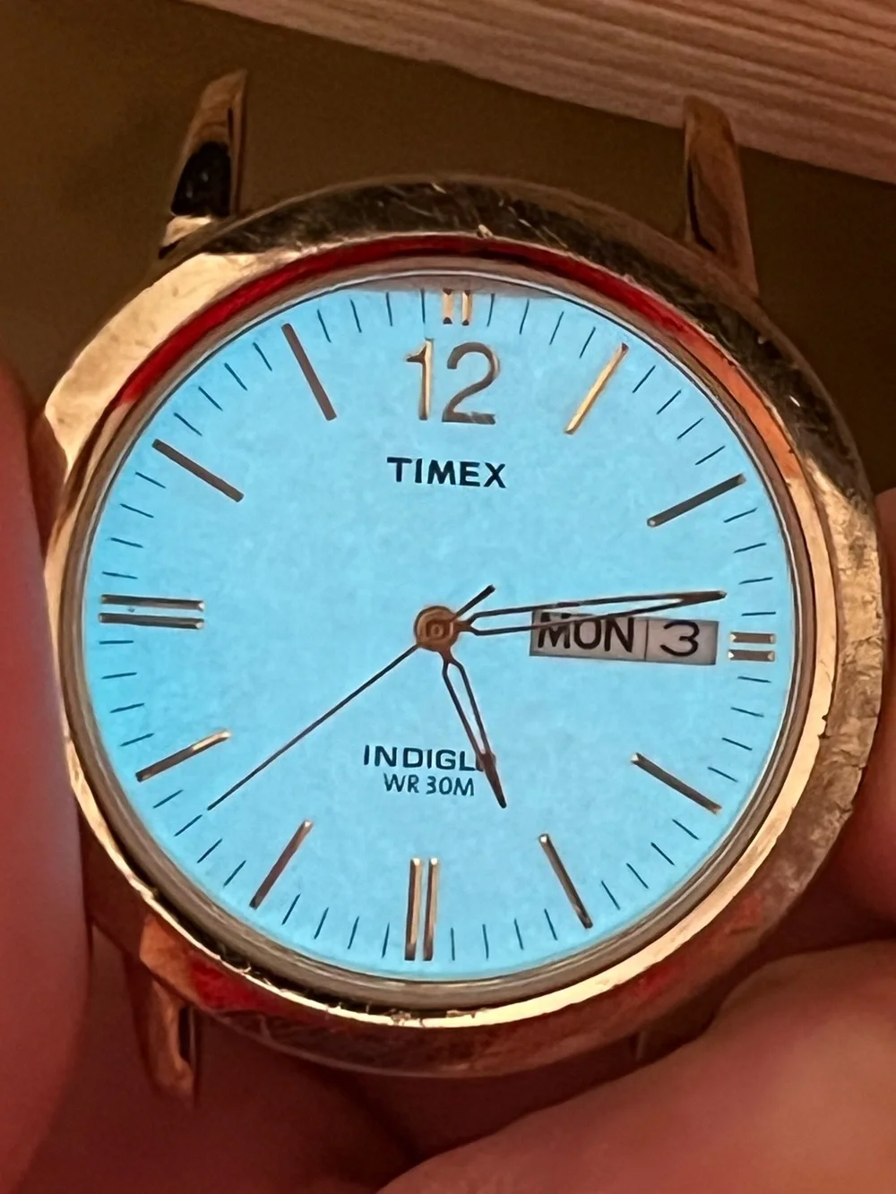 Timex Indiglo Day / Date Watch: 38mm Gold Colored Case: No Band- New Battery